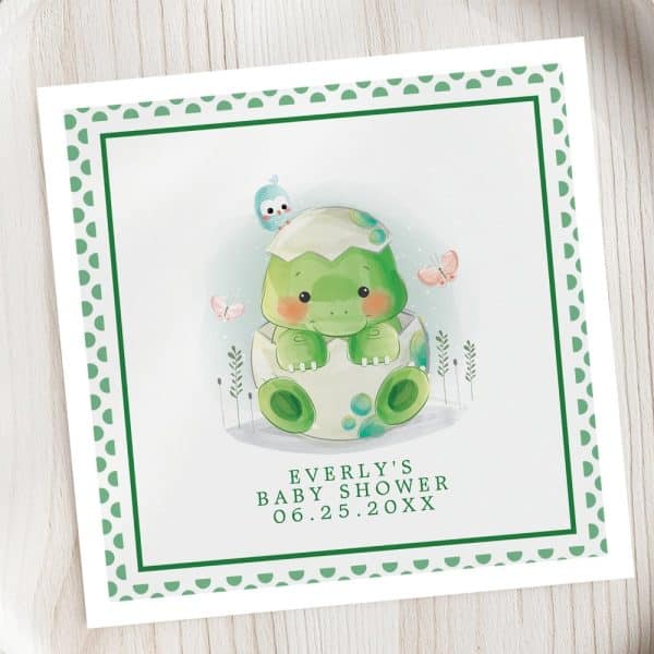 Cute Green Baby Dinosaur Hatching From Its Egg.