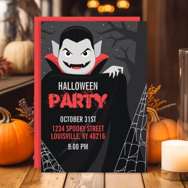 Halloween Party Invitation Featuring A Cartoon Vampire.