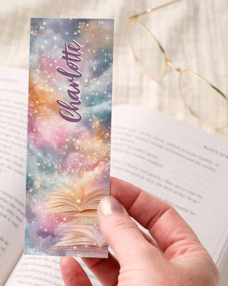 Dreamy Starry Sky Open Book Personalized Bookmarks