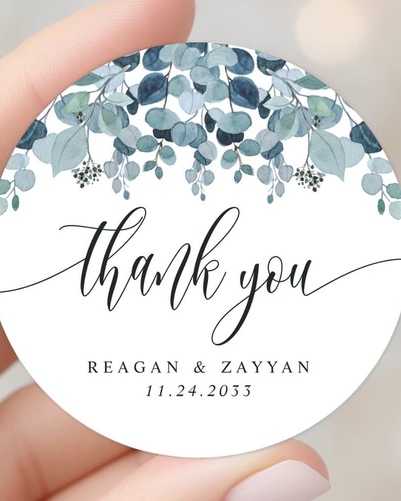 Dusty Blue Eucalyptus Greenery Wedding Thank You Classic Round Sticker