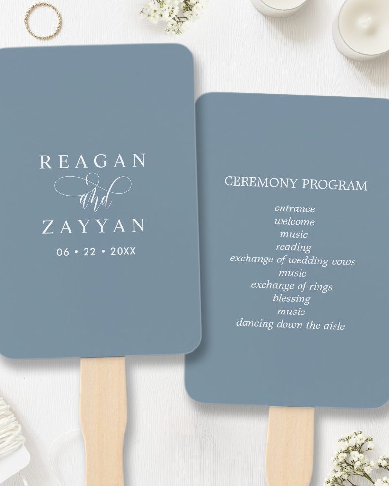 Dusty Blue Minimalist Wedding Program Hand Fan