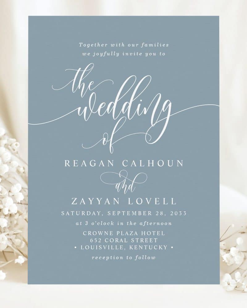 Wedding invitation for Reagan Calhoun and Zayyan Lovell.