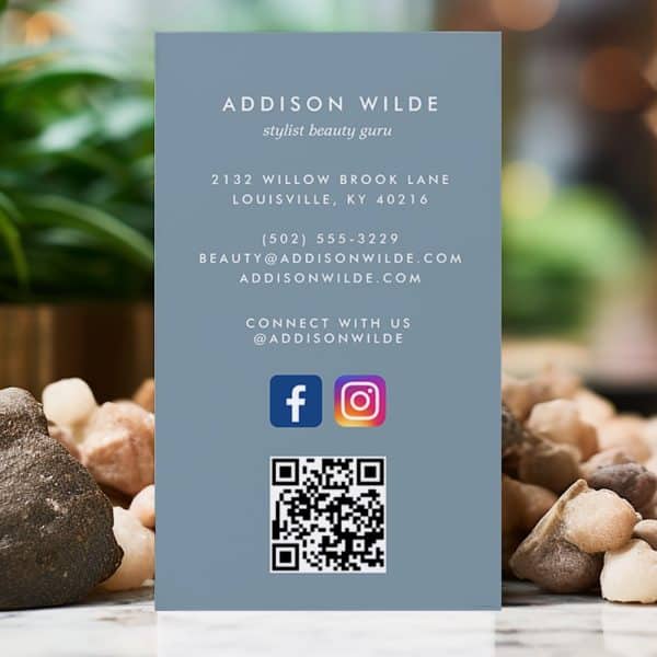 Addison Wilde'S Business Card Showing Contact Information, Social Media Links, And Qr Code.
