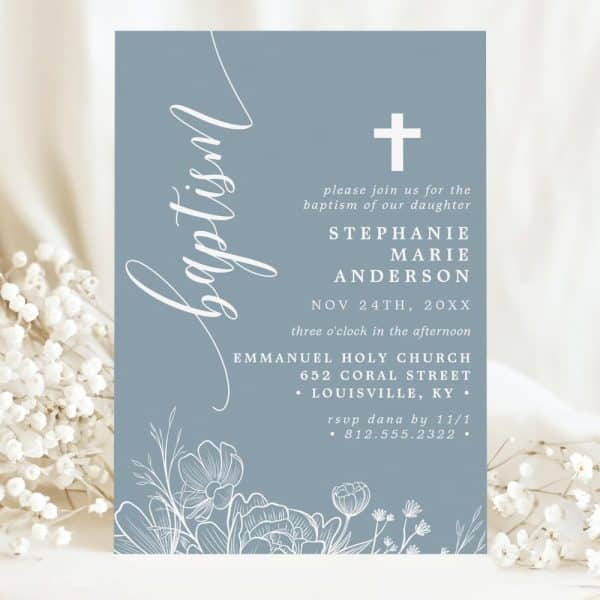 Baptism Invitation For Stephanie Marie Anderson, With Floral Design.