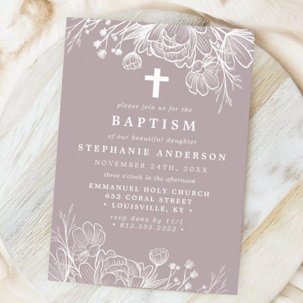Baptism Invitation For Stephanie Anderson, November 24Th, At Emmanuel Holy Church In Louisville, Kentucky. Floral Design.