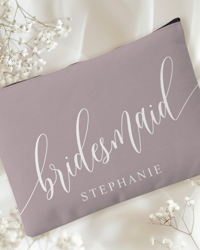 Dusty Lavender Bridesmaid Modern Calligraphy Accessory Pouch
