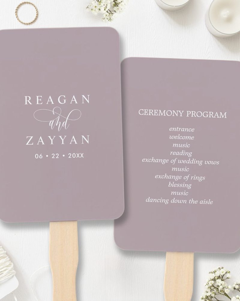 Dusty Lavender Minimalist Wedding Program Hand Fan
