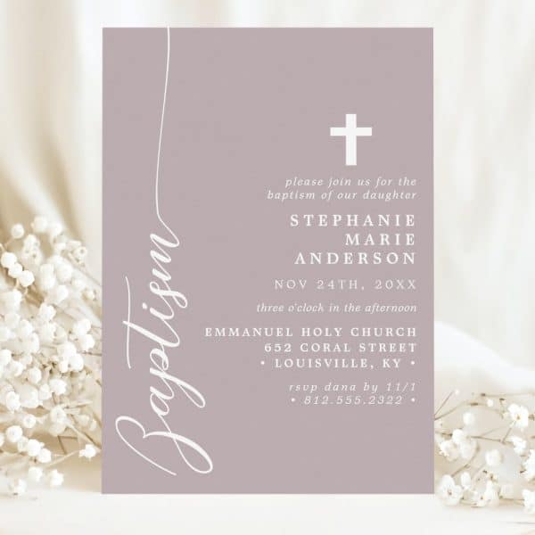 Lavender Baptism Invitation For Stephanie Marie Anderson.