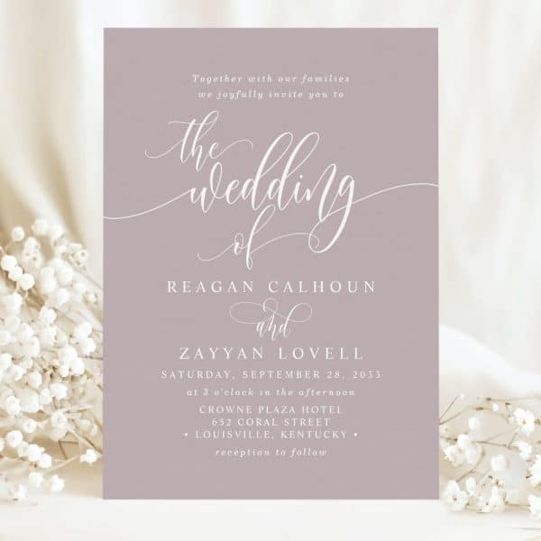 Lavender Wedding Invitation For Reagan Calhoun And Zayyan Lovell.