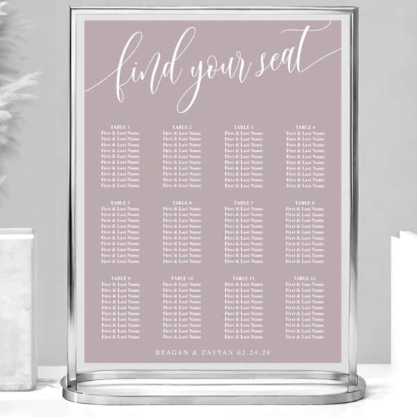 Dusty Lavender Simple Wedding Seating Chart
