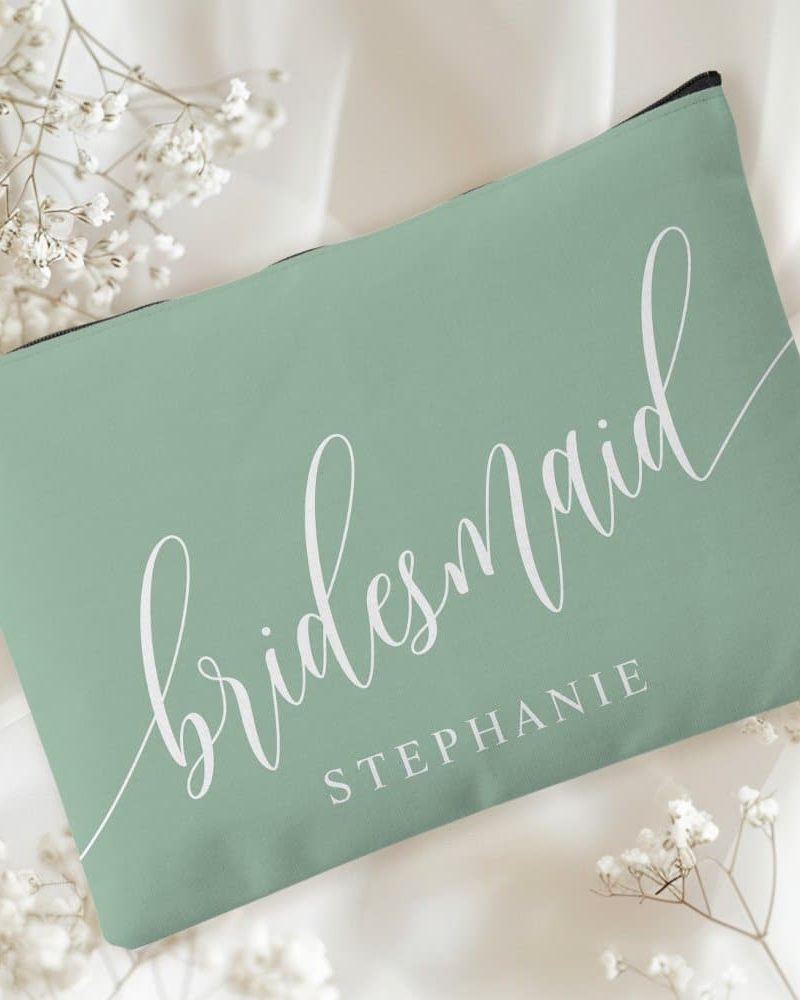 Dusty Mint Bridesmaid Modern Calligraphy Accessory Pouch