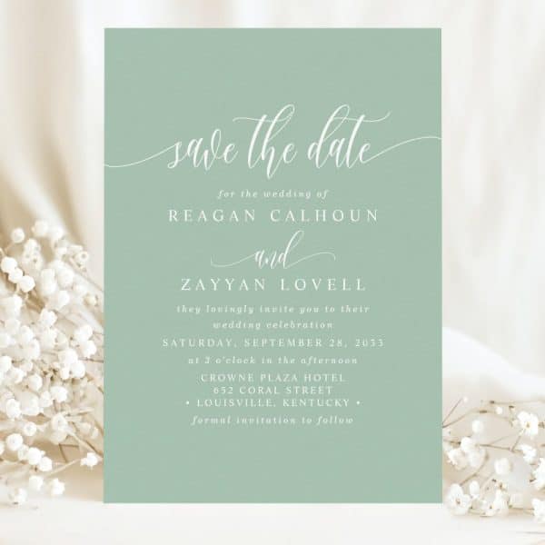 Save The Date For The Wedding Of Reagan Calhoun And Zayyan Lovell, September 28, 2033, At The Crowne Plaza Hotel In Louisville, Kentucky.