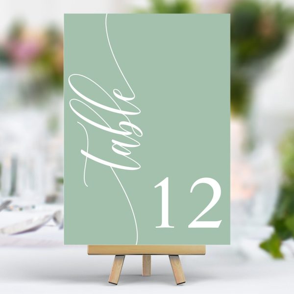 Sage Green Table Number Twelve On A Small Easel.
