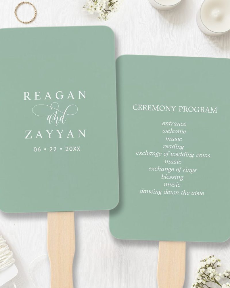 Dusty Mint Minimalist Wedding Program Hand Fan