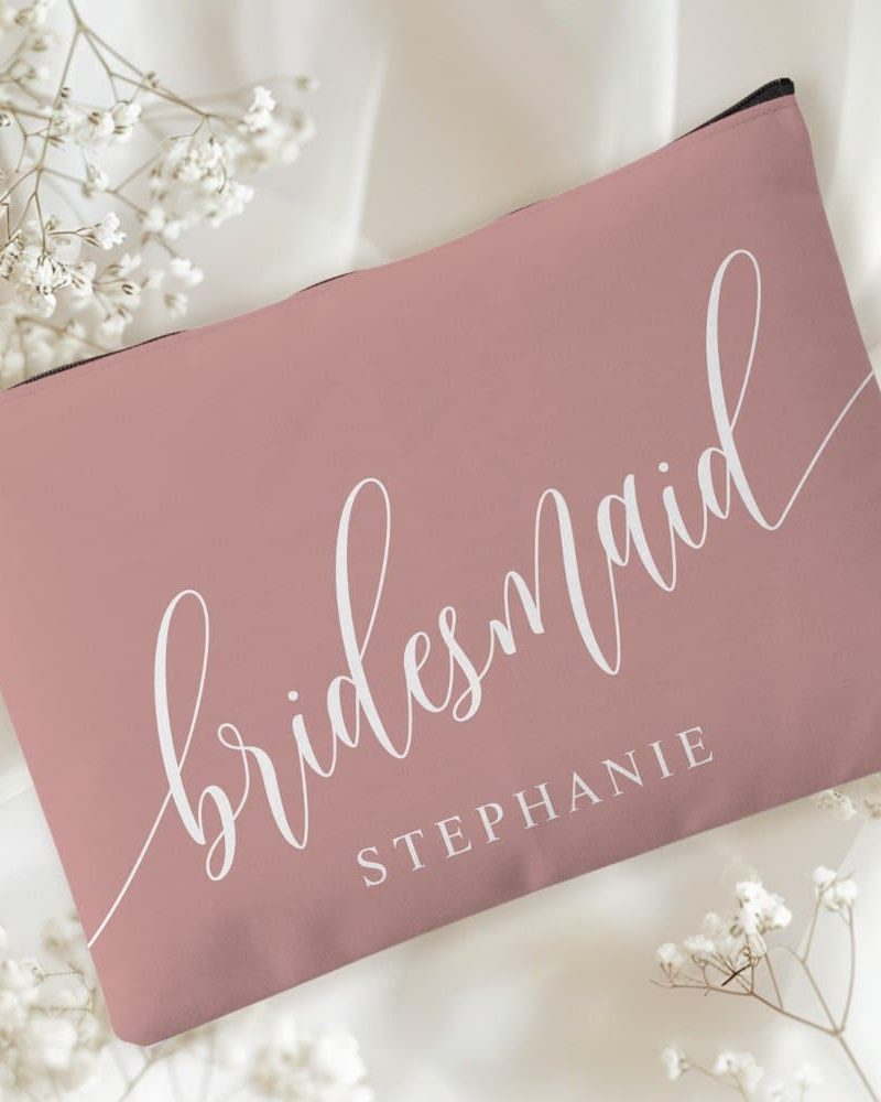 Dusty Rose Bridesmaid Modern Calligraphy Accessory Pouch