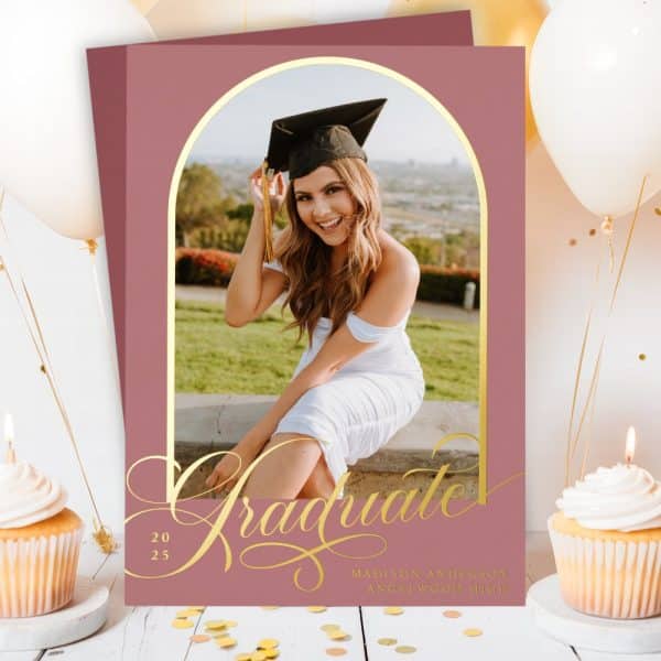 Graduation Announcement Featuring A Photo Of A Smiling Graduate In Cap And Gown.