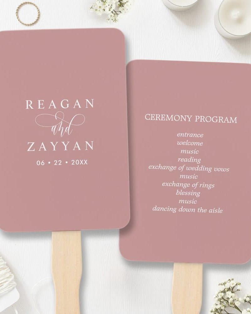 Dusty Rose Pink Minimalist Wedding Program Hand Fan