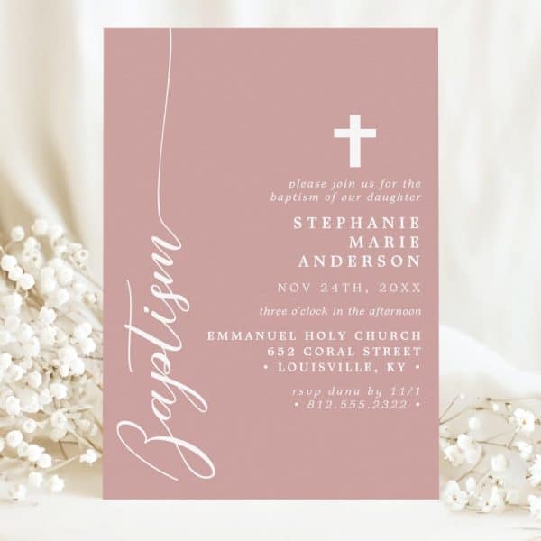 A Blush-Pink Baptism Invitation For Stephanie Marie Anderson.