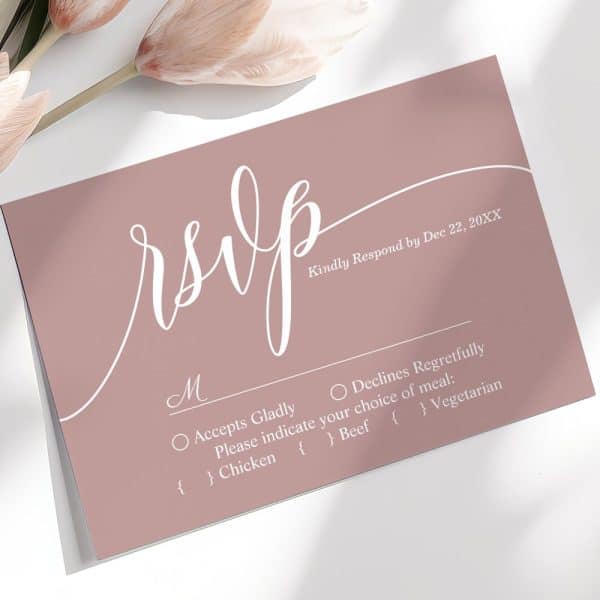Dusty Rose Rsvp Card With Elegant Script Lettering.