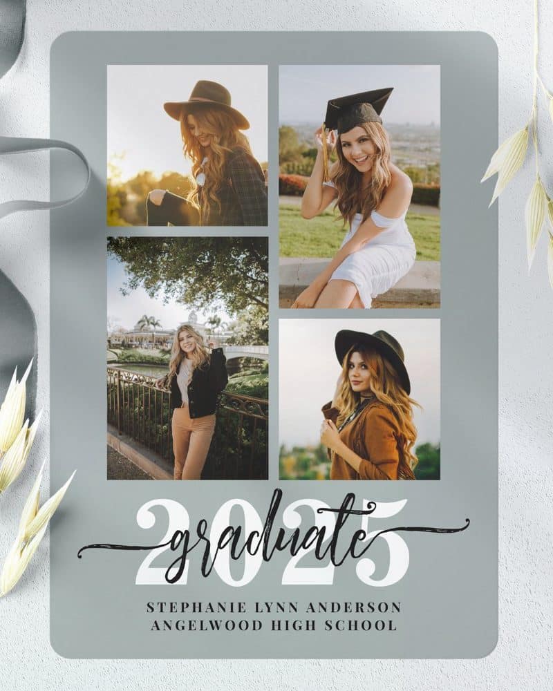Graduation announcement featuring four photos of Stephanie Lynn Anderson, Angelwood High School, Class of 2025.