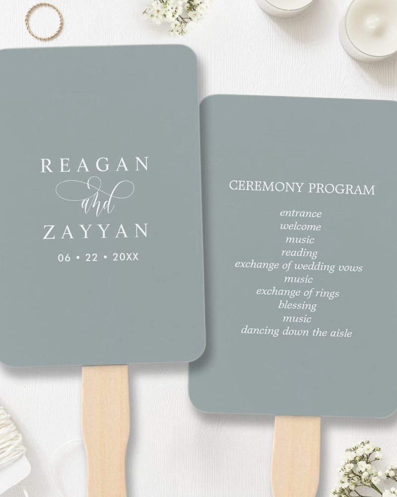 Dusty Sage Minimalist Wedding Program Hand Fan