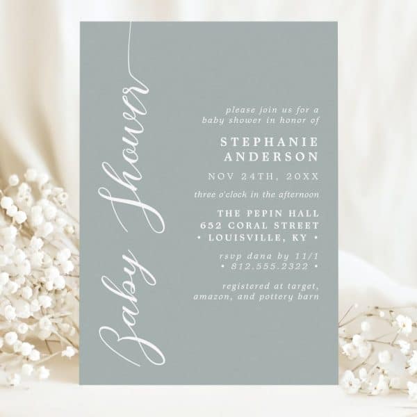 A Light Blue Baby Shower Invitation For Stephanie Anderson.