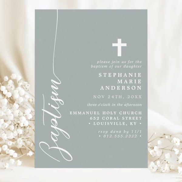Light Blue Baptism Invitation For Stephanie Marie Anderson.
