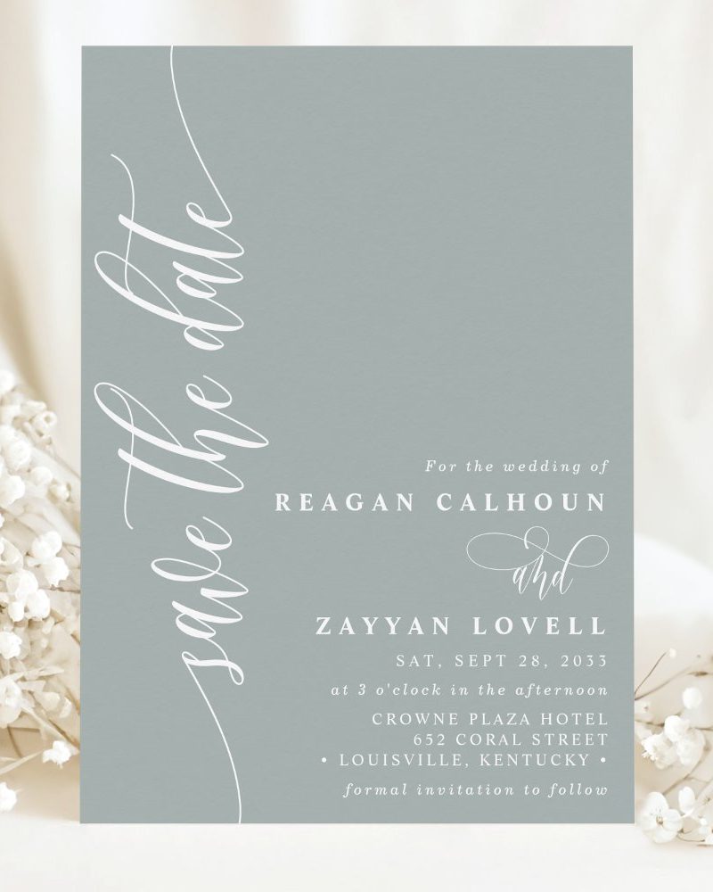 Save the date for the wedding of Reagan Calhoun and Zayyan Lovell, September 28, 2033, at the Crowne Plaza Hotel in Louisville, Kentucky.