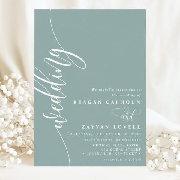 Wedding Invitation For Reagan Calhoun And Zayyan Lovell, September 28, 2033, At The Crowne Plaza Hotel In Louisville, Kentucky.