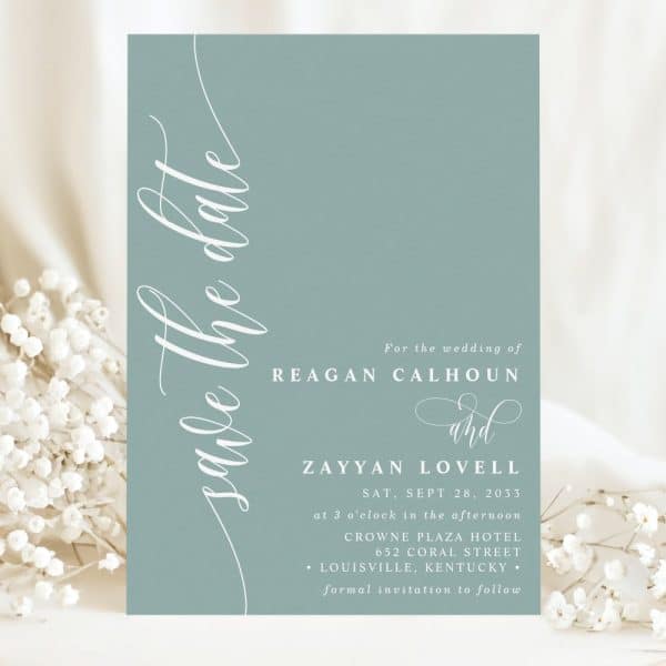 Save The Date For The Wedding Of Reagan Calhoun And Zayyan Lovell, September 28, 2033, At The Crowne Plaza Hotel In Louisville, Kentucky.