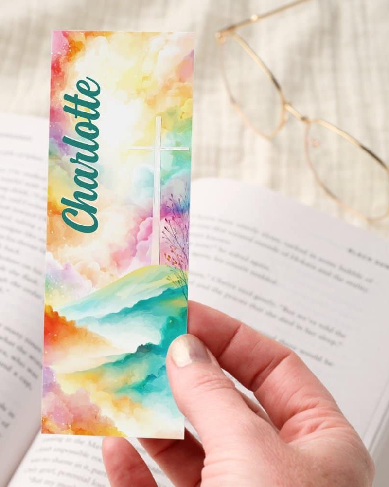 Easter Cross Colorful Sky Personalized Bookmarks