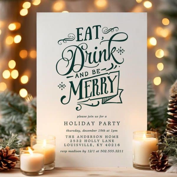 Eat, Drink, And Be Merry Holiday Party Invitation.