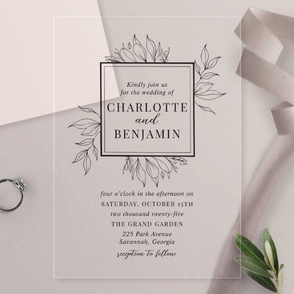 Wedding Invitation For Charlotte And Benjamin At The Grand Garden In Savannah, Georgia.