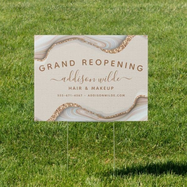 Elegant Gold Glitter Marble Agate Business Sign