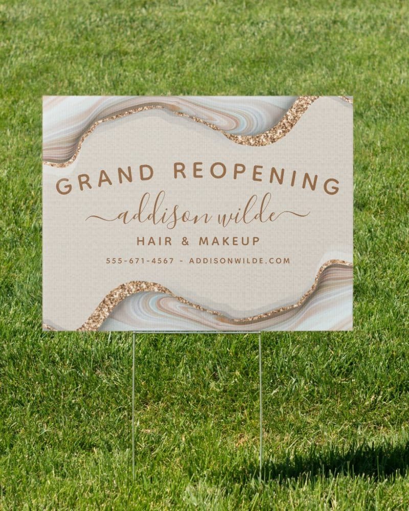 Elegant Gold Glitter Marble Agate Business Sign