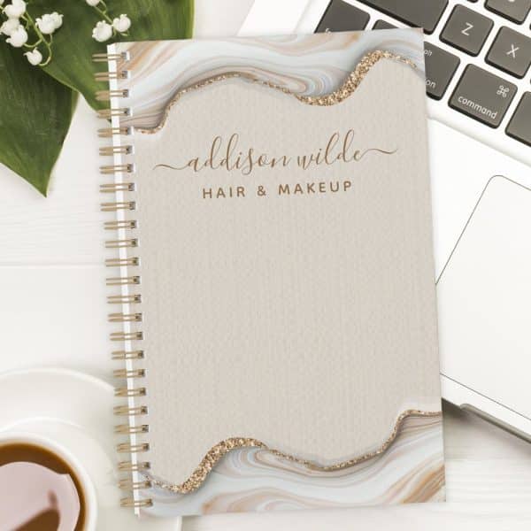 Spiral-Bound Notebook With An Agate Design And Addison Wilde Hair &Amp; Makeup Text.