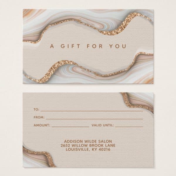 Gift Certificate With Marble And Gold Design For Addison Wilde Salon In Louisville, Ky.