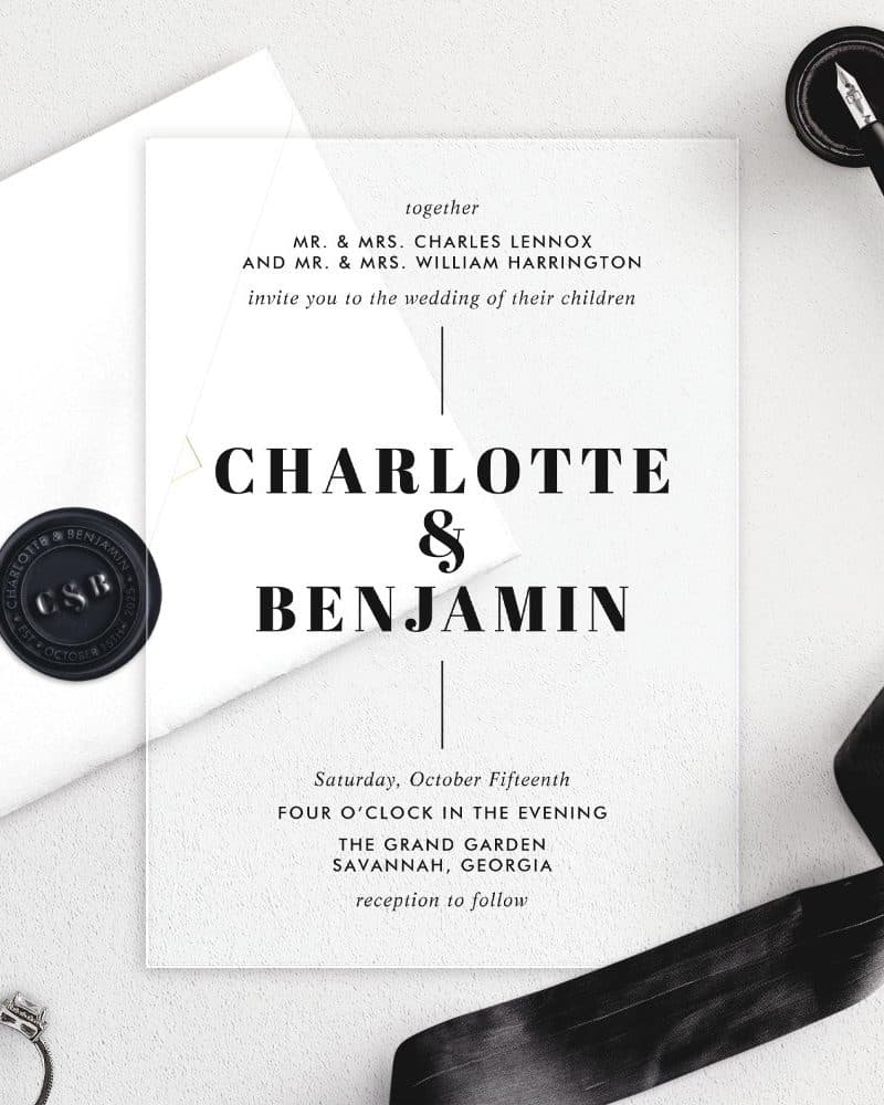 Wedding invitation for Charlotte and Benjamin, October 15th.