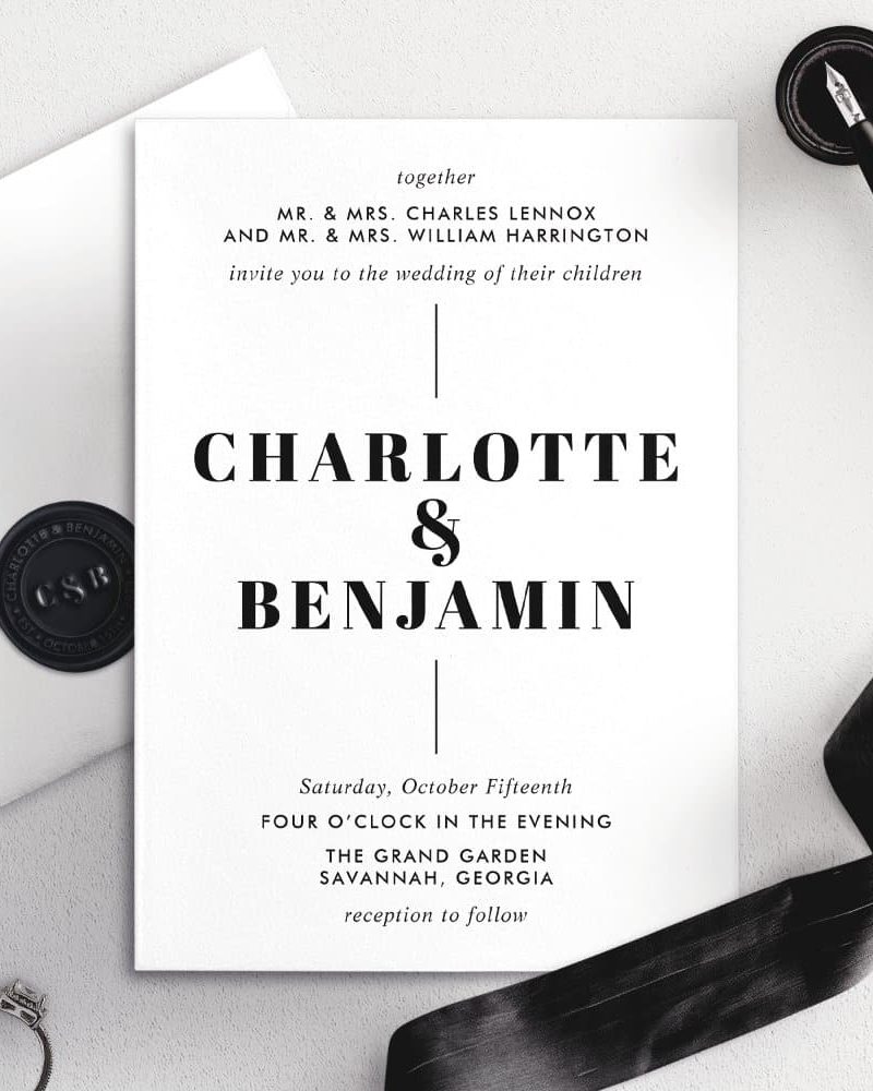 Wedding invitation for Charlotte and Benjamin.