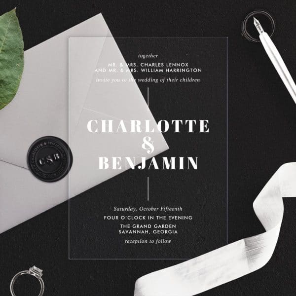 Clear Acrylic Wedding Invitation For Charlotte And Benjamin, October 15Th.