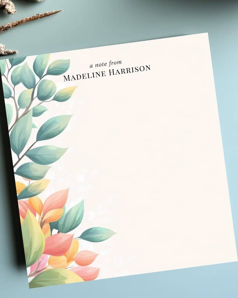 Floral stationery featuring Madeline Harrison's name.