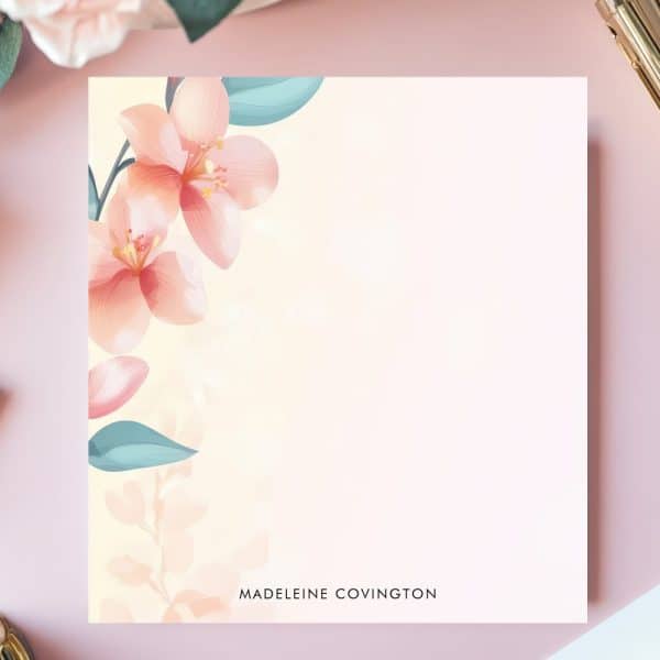 Pink Floral Stationery With The Name Madeleine Covington.