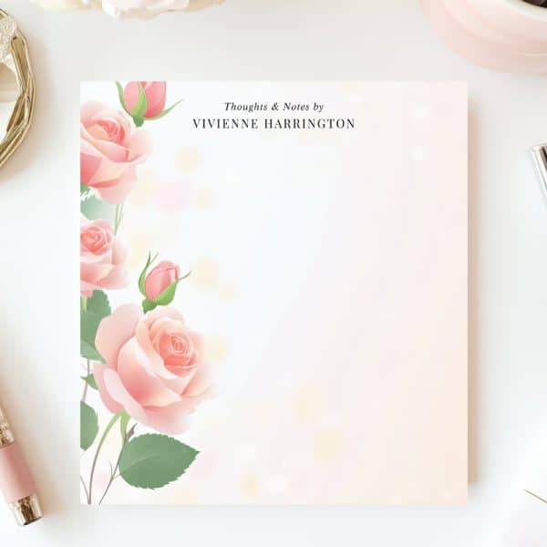 Pink Roses On A Notepad With Vivienne Harrington'S Name.