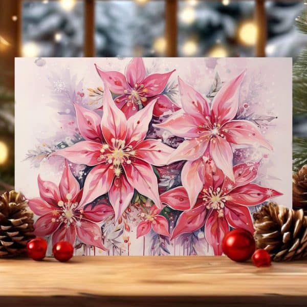 Painting Of A Cluster Of Pink Poinsettias.