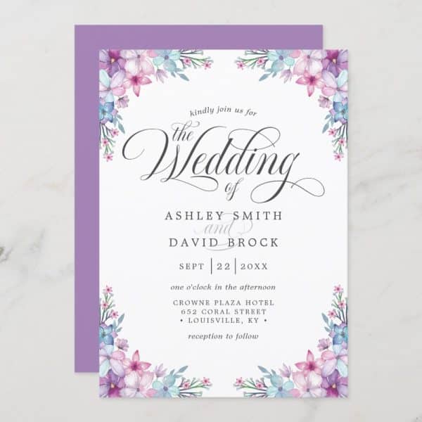 Wedding Invitation For Ashley Smith And David Brock, Featuring A Floral Border.