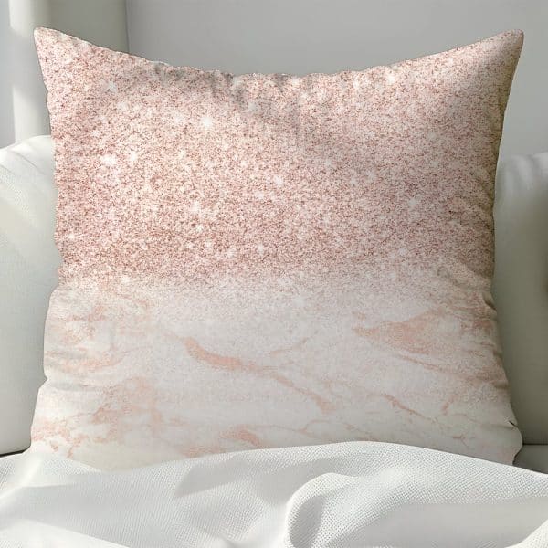 Rose Gold Glitter And Marble Patterned Throw Pillow.