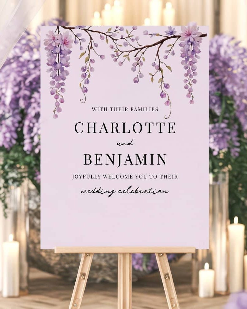 Elegant Watercolor Wisteria Branch Wedding Welcome Foam Board