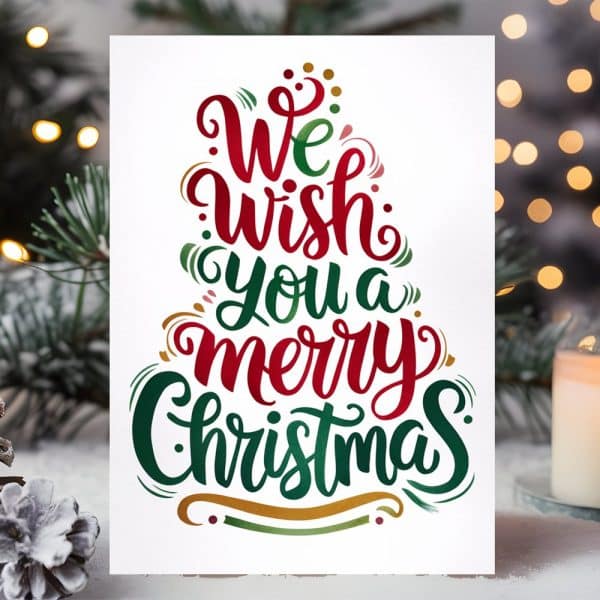 Christmas Card With Stylized Lettering: We Wish You A Merry Christmas.