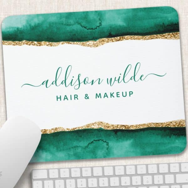 Emerald Green And Gold Mousepad With Addison Wilde Hair &Amp; Makeup Logo.