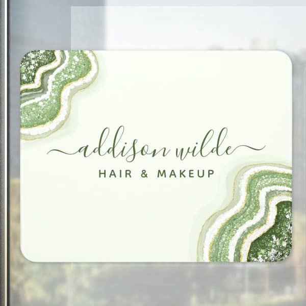 Addison Wilde Hair &Amp; Makeup Business Sign With Green Agate Design.